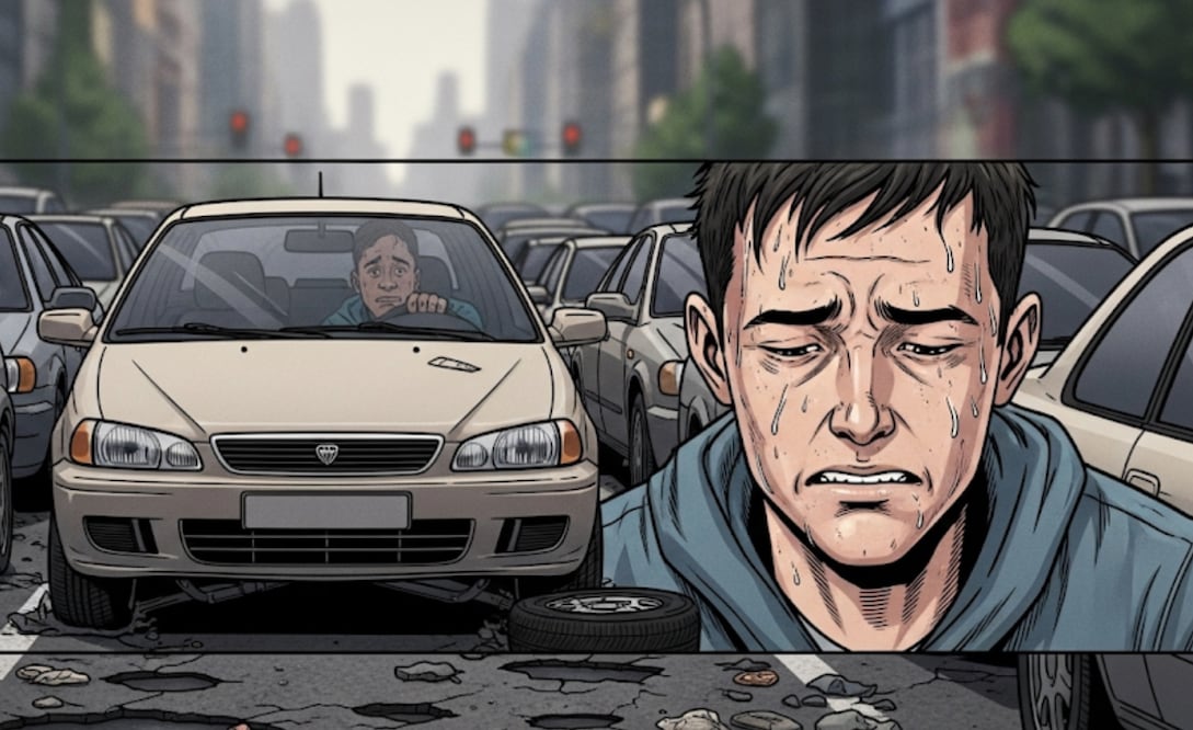 Vehículo dañado por baches en la CDMX (Foto: Creada con IA)