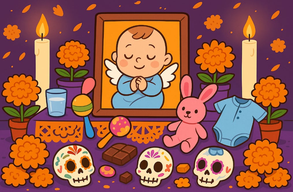 Día de Muertos, altar para los bebés no nacidos (Foto: Creada con IA)