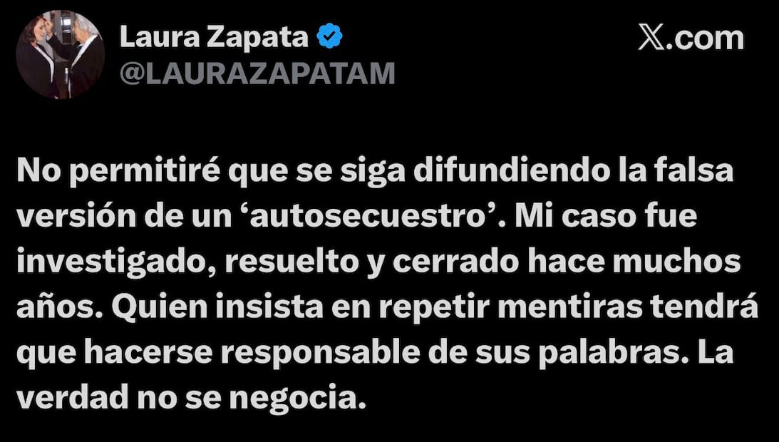 Tweet de Laura Zapata (Vía: X)