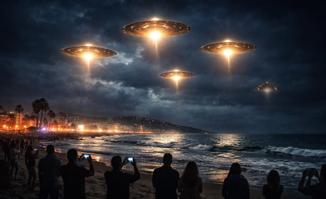 Luces extrañas iluminan Baja California y desatan alerta OVNI (Foto: Creada con IA)