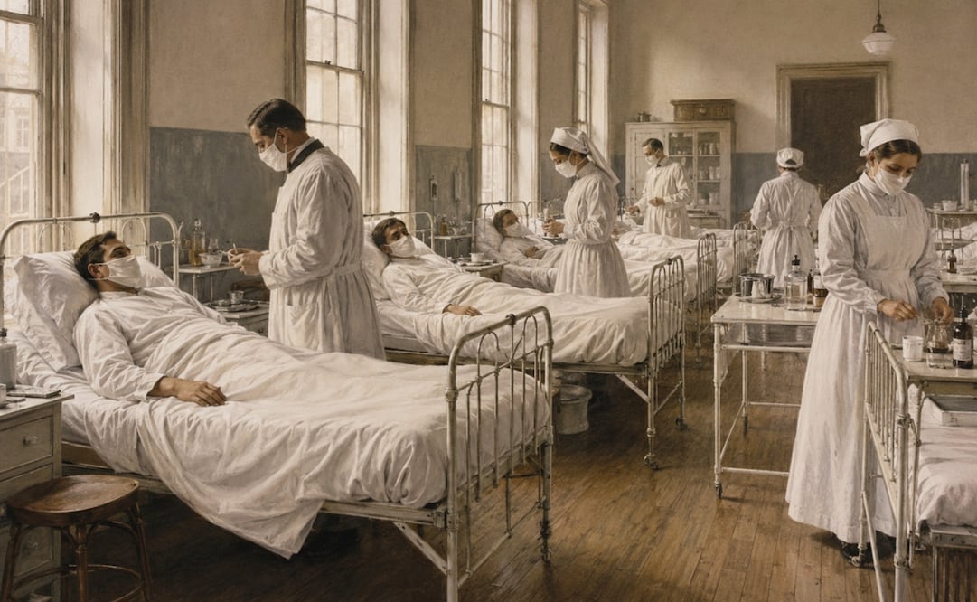 Hospital durante la Gripe española. Foto: IA