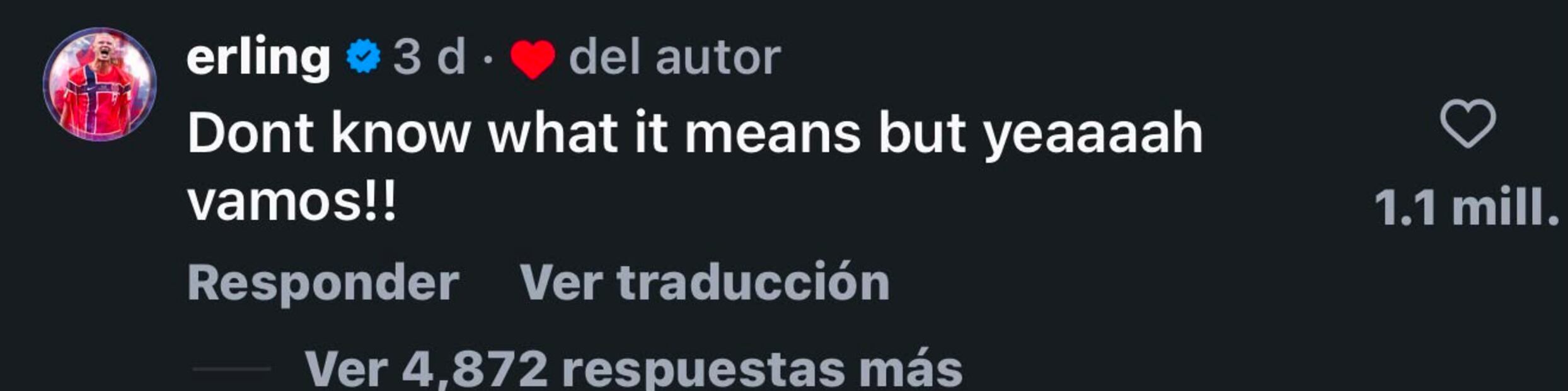 Comentario de Erling Haaland a video de Aarón (Vía: Instagram)