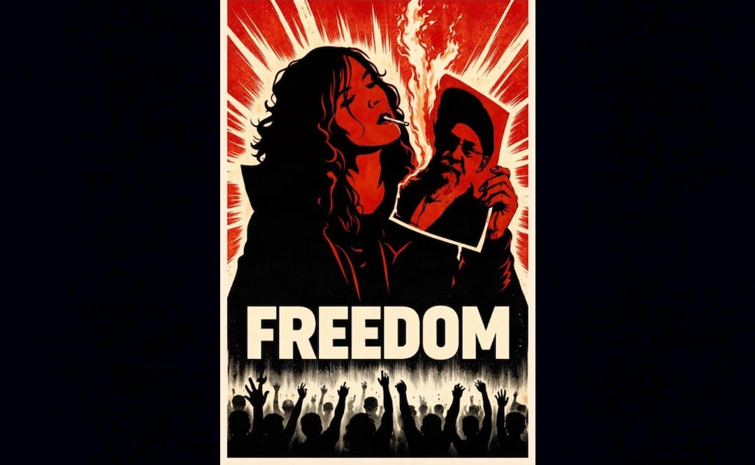 Mujeres iraníes protestan encendiendo sus cigarros con la imagen en llamas del ayatolá
Imagen: X