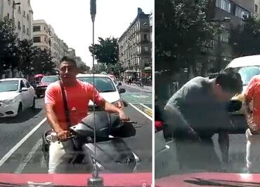 VIDEO: Motociclista imprudente choca con taxi y todavía noquea al ruletero ¿y las autoridades?