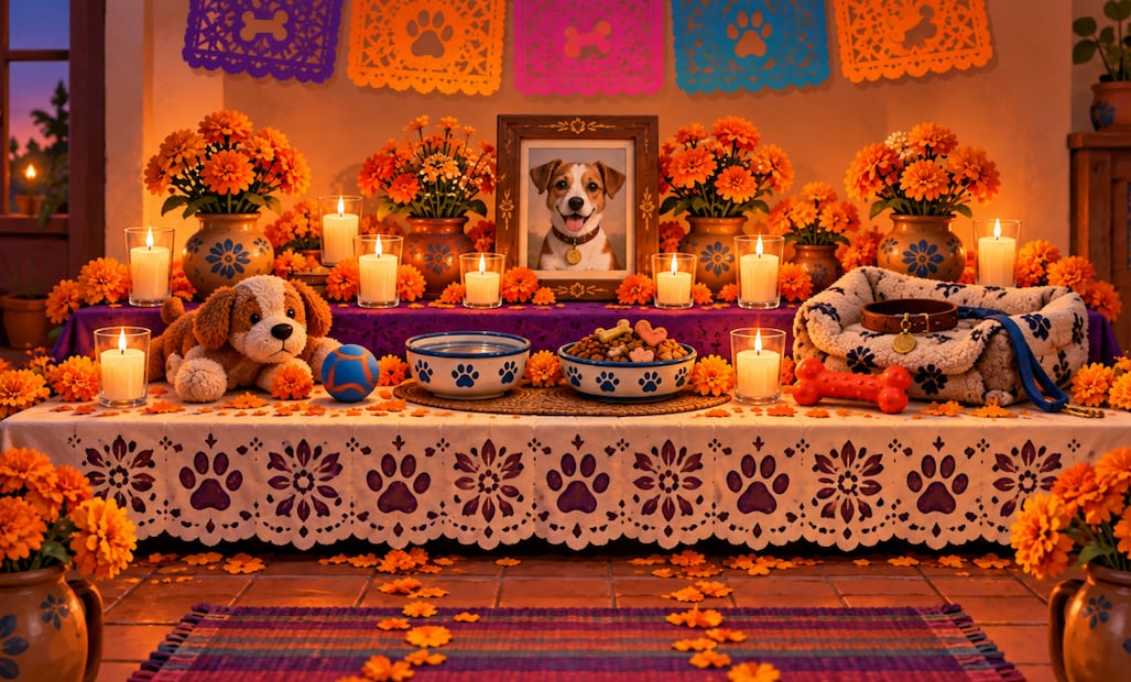 Ofrenda para perritos (Foto: Creada con IA)