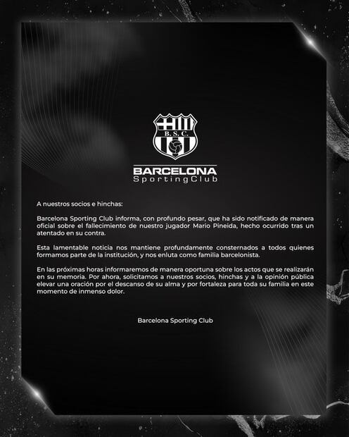 Imagen: Redes sociales (Comunicado del Barcelona SC tras la muerte de Mario Pineida)