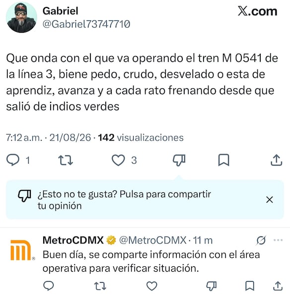 Reportan a operador del Metro CDMX (Foto: X)