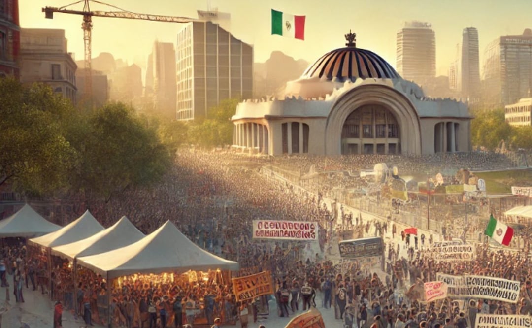 Tráfico y manifestaciones en CDMX (Foto: Creada con IA)