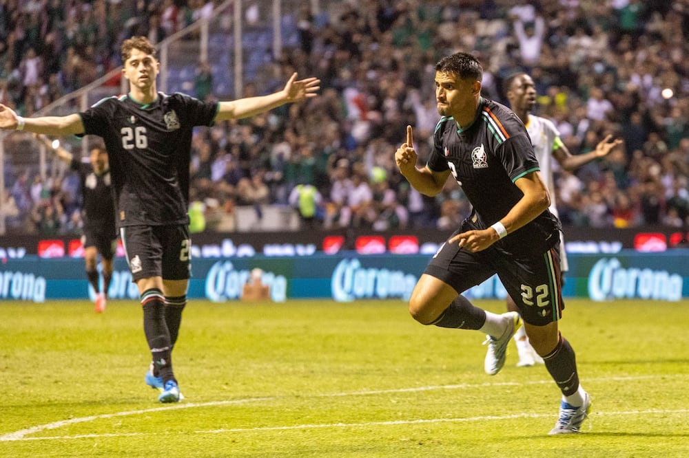 PUEBLA, PUEBLA, 22MAYO2026.- Guillermo "El Memote" Martínez anotó el segundo gol de la Selección Mexicana durante el encuentro con la Selección de Ghana, como parte de preparación mundialista, en el Estadio Cuauhtémoc. FOTO: MOISÉS PABLO/CUARTOSCURO.COM