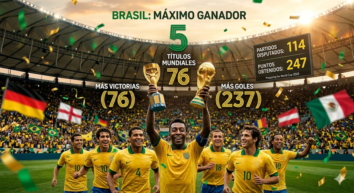 Números que hacen historia: Los récords de Brasil, Alemania, Inglaterra y México en los Mundiales
Imagen ilustrativa: ia