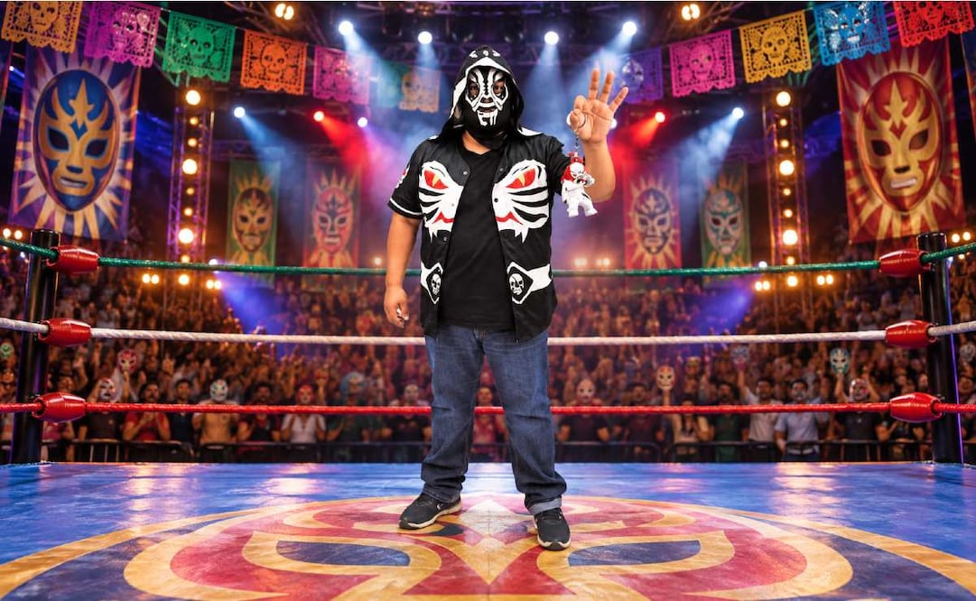 Llaveros de lucha libre. Foto: (Especial/IA)
