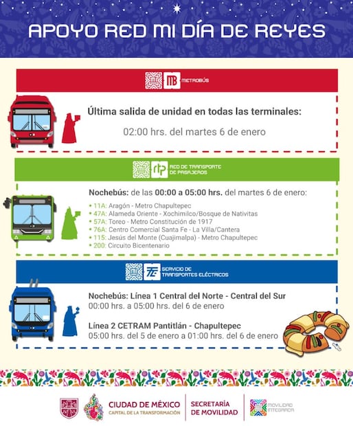 Transporte de madrugada para apoyar a los Reyes Magos en CDMX: Horarios y Rutas. Foto: (Secretaría de Movilidad)
