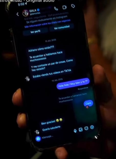 Captura de pantalla de la conversación entre Adriano y Gala Montes (Vía: TikTok)