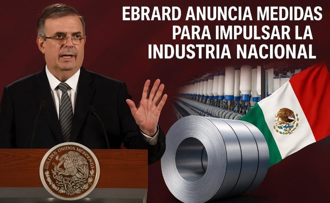 Marcelo Ebrard anuncia nuevas medidas impulsadas por Claudia Sheinbaum para fortalecer la industria mexicana. Foto: (IA)