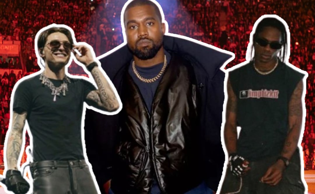 Peso Pluma, Travis Scott y Fuerza Regida juntos en el regreso de Kanye West a México. Foto: (Especial)
