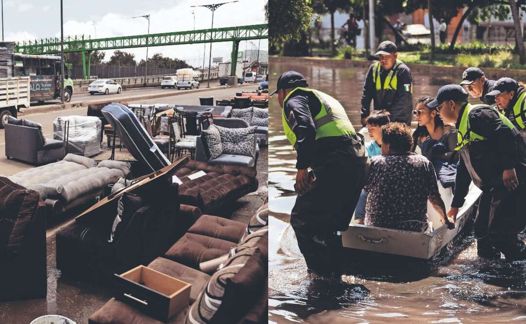 Mueblerías en Iztapalapa devastadas por inundaciones en Calzada Ignacio Zaragoza. Foto: (Hugo Salvador. El Grafico)
