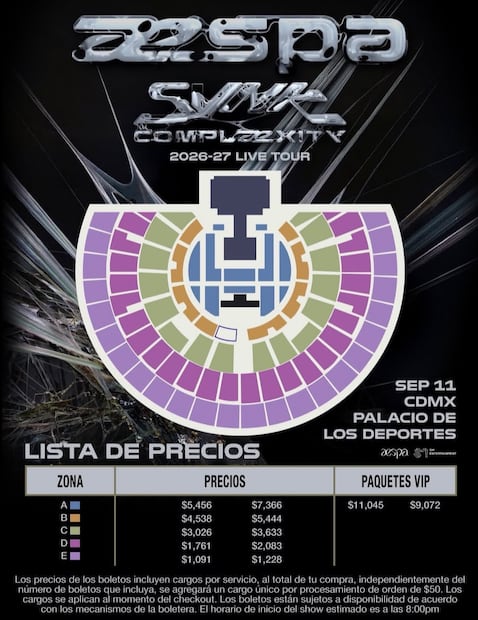 Lista de precios del concierto de Aespa (Foto: ticketmaster)