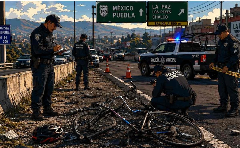 Cafre le destroza la cabeza a un ciclista y escapa sobre la México-Puebla