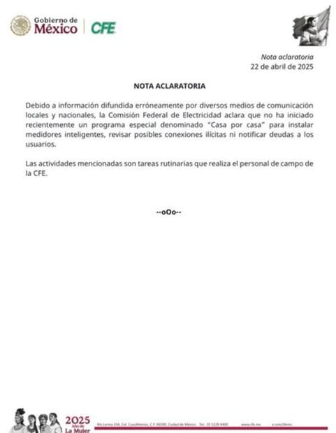 CFE desmiente operativo "Casa por Casa" (Foto: X)