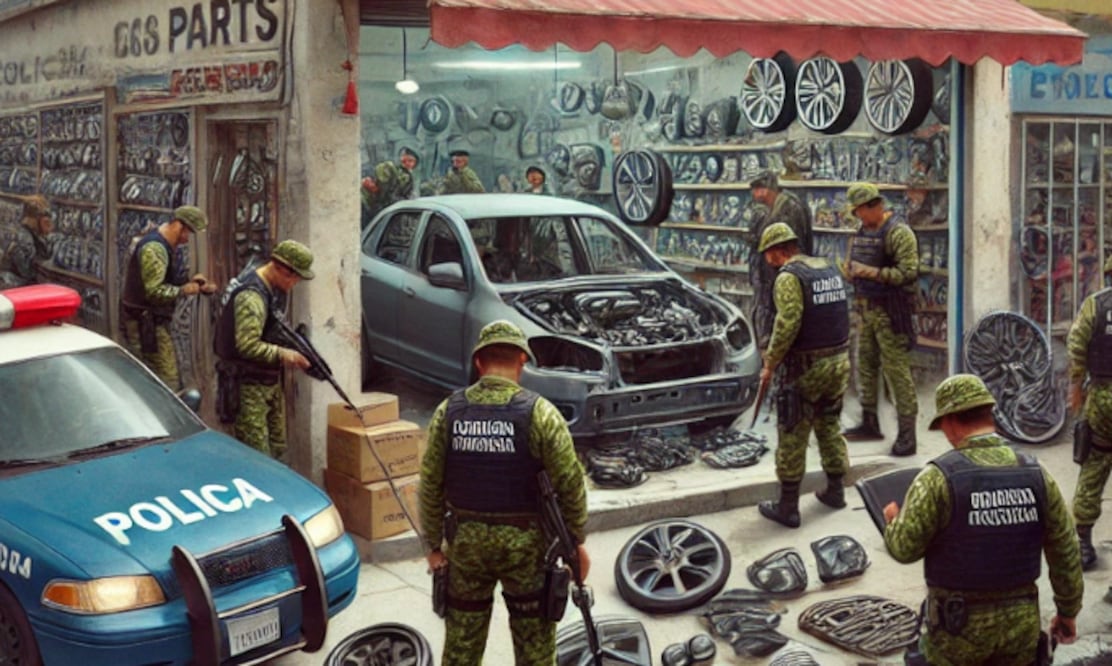 Autopartes robadas (Foto: Creada con IA)