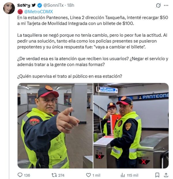 Exhiben a policías del Metro CDMX por portarse "prepotentes" con usuarios de la Línea 2. Foto: (X: @SoniiTx)