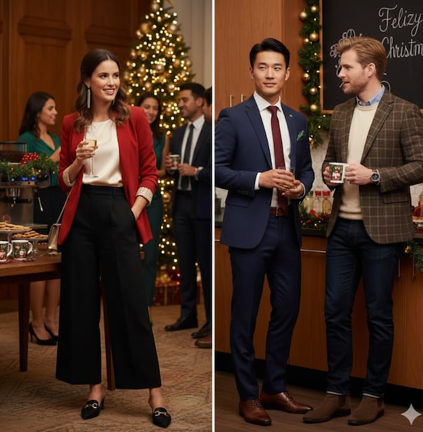 Vestimenta correcta para la posada del trabajo (Foto: Creada con IA)