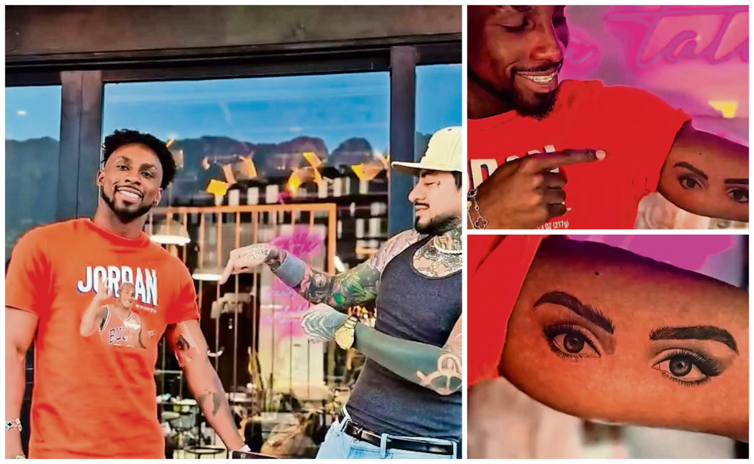 Julián Quiñones se tatuó los ojos de su esposa. Fotos: Instagram