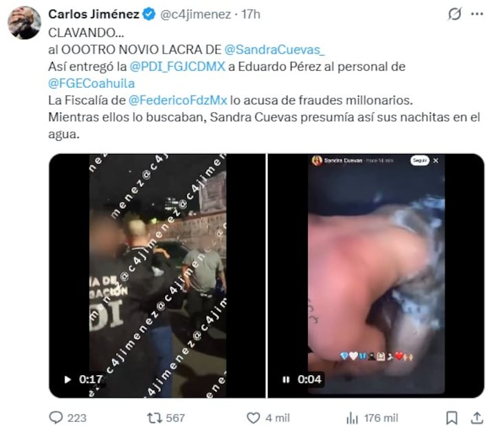 ¿Sandra Cuevas presumía "nachitas" de su novio mientras la Fiscalía lo buscaba? Esto se sabe de la detención. Foto: (C4 Jiménez)