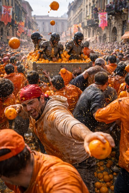 BATALLA DE LAS NARANJAS – ITALIA (FOTO: CREADA CON IA)