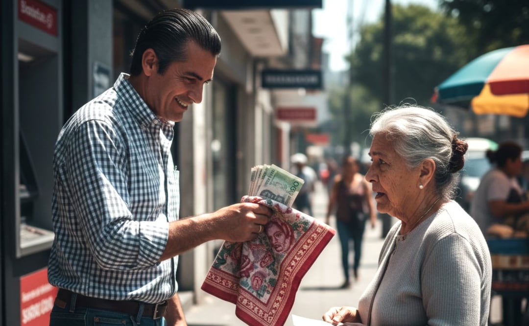 Imagen ilustrativa: IA (¿Qué es el "pañuelazo"? El nuevo fraude en cajeros del Banco del Bienestar)