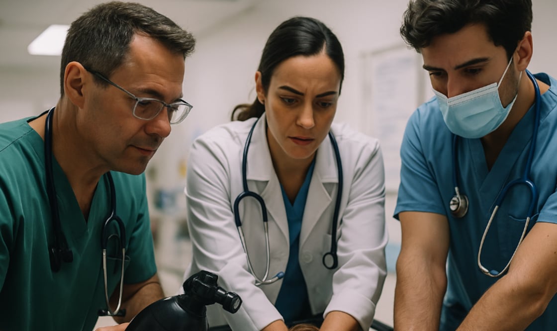 Doctores durante el sismo (Foto: Creada con IA)
