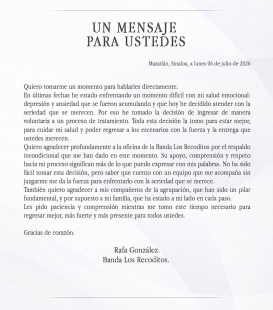 Comunicado Rafael (Vía: Instagram)