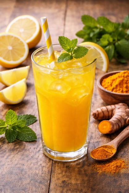 Agua de limón y cúrcuma (Foto: Creada con IA)