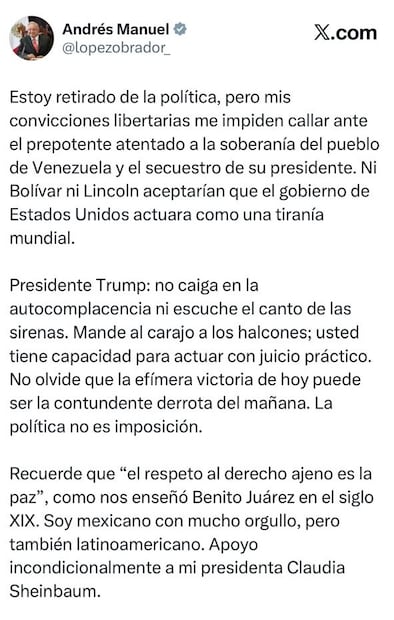 Mensaje de AMLO (Foto: X)