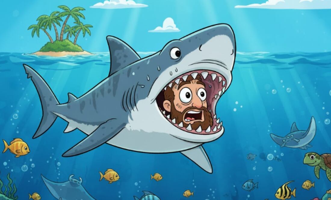 Biólogo sobrevive a ataque de tiburón (Foto: Creada con IA)