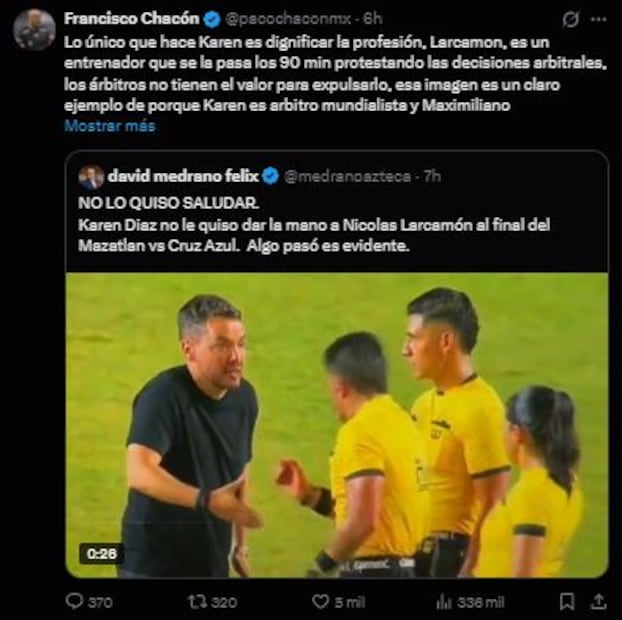 Imagen: Redes sociales (Francisco Chacón defendiendo la acción de Karen Díaz)
