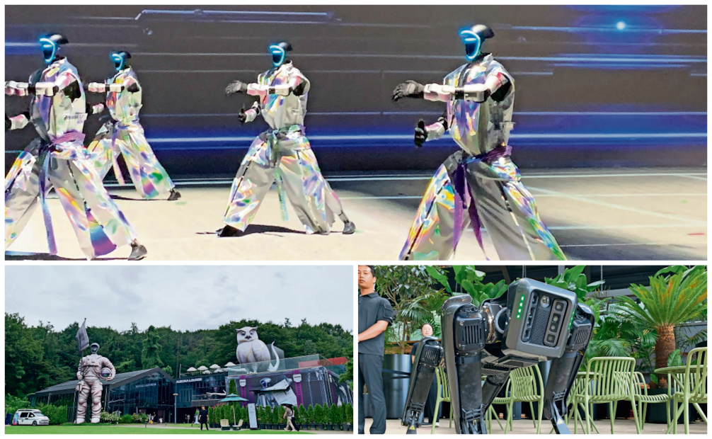 Robots que boxean controlados por el público, perros mecánicos y humanoides que bailan éxitos de K-pop protagonizan el Galaxy Robot Park, un nuevo espacio en Seúl que abrió este viernes para acercar la inteligencia artificial y la robótica al entretenimiento. Foto: Especial