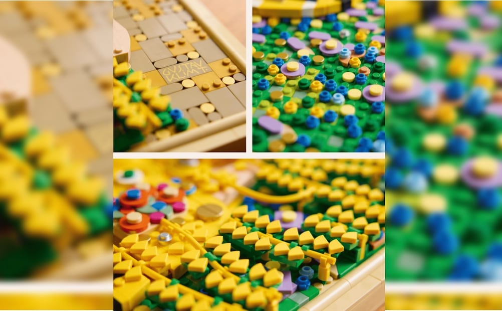 Piezas de LEGO para la obra "El Beso" de Gustav Klimt. Foto: Especial