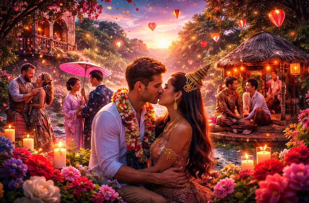 Las costumbres románticas más raras del planeta que revelan cómo ama cada cultura (Foto: Creada con IA)