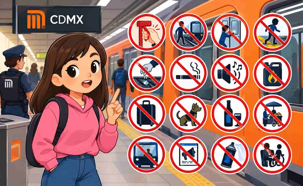 Cosas prohibidas en el Metro CDMX por las que te pueden multar. Foto: (IA)