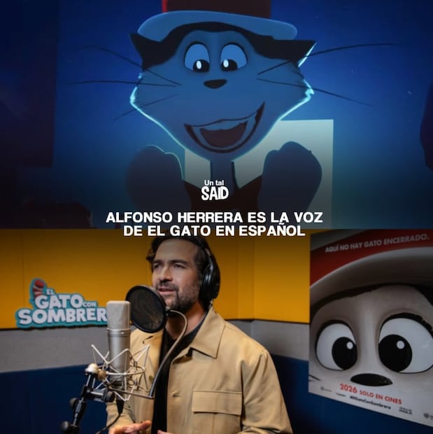 Alfonso Herrera en cabina, grabando la voz en español de El Gato con Sombrero (Foto: Instagram)