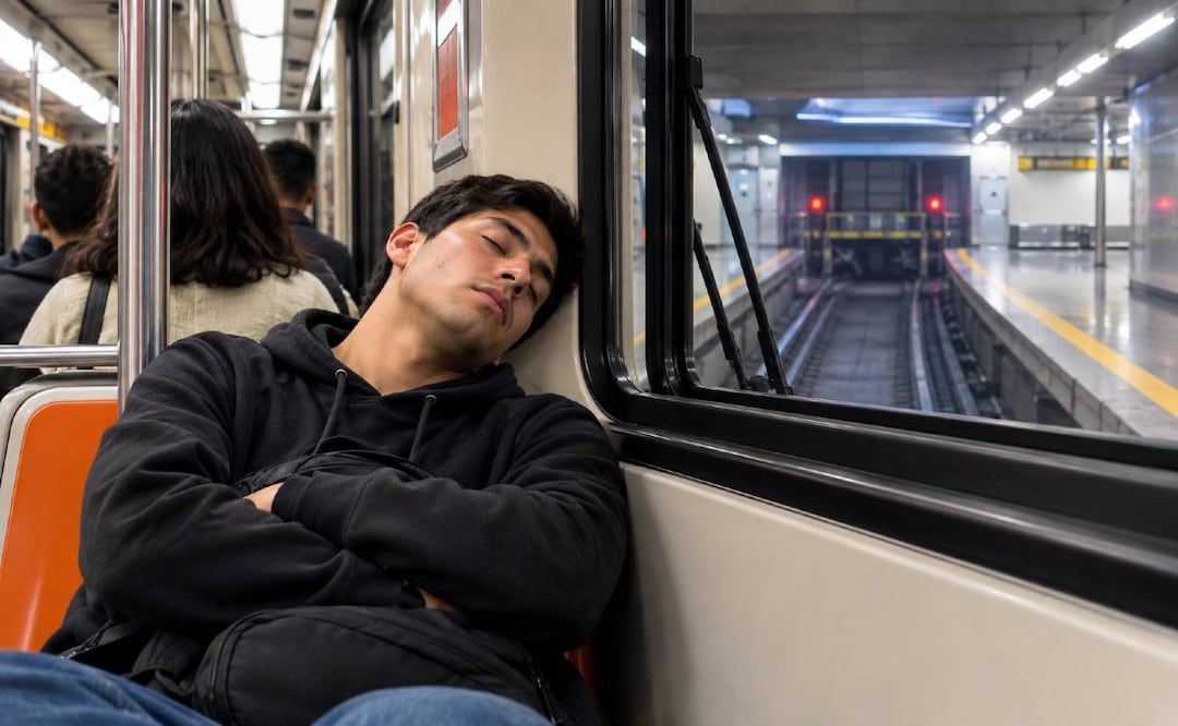 ¿Te pueden multar o arrestar por quedarte dormido en el Metro CDMX? Esto dice la ley. Foto: (IA)