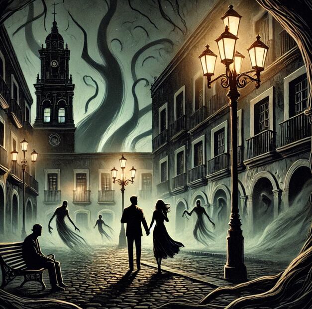 Maldición en el Centro de Coyoacán (Foto: Creada con IA)