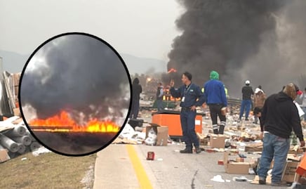 Tráiler se incendia en el Arco Norte tras choque y pobladores saquean la mercancía