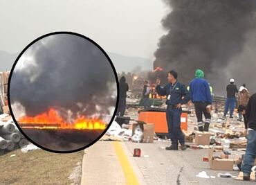 Tráiler se incendia en el Arco Norte tras choque y pobladores saquean la mercancía