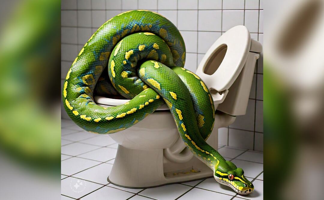 Pitón de 3 metros sale del inodoro y le da mordisco en los testículos a un hombre