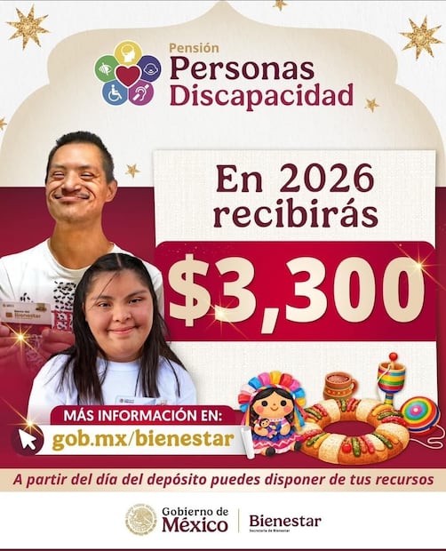 Personas con discapacidad recibirán este 3 mil 300 pesos bimestralmente