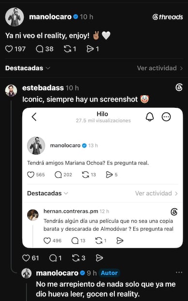 Publicación de Manolo Caro (Vía: Threads)