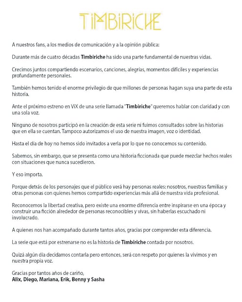 Timbiriche se baja de su propia serie y le canta sus verdades a ViX
Foto: Redes Sociales
