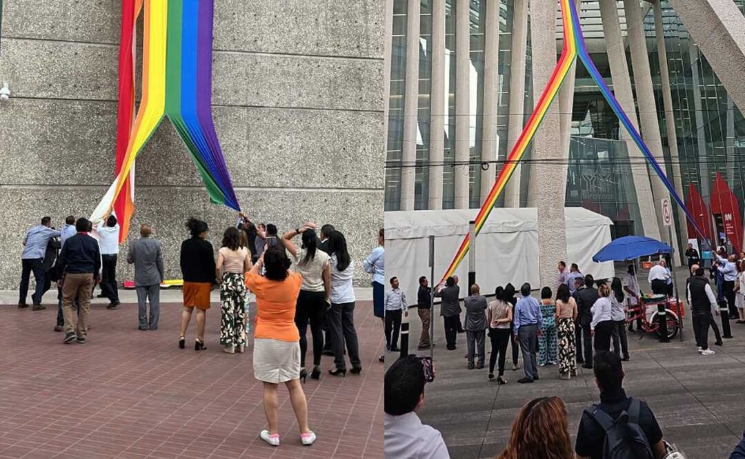 Líder sindical rompe bandera gay colocada en la fachada de sede del Infonavit